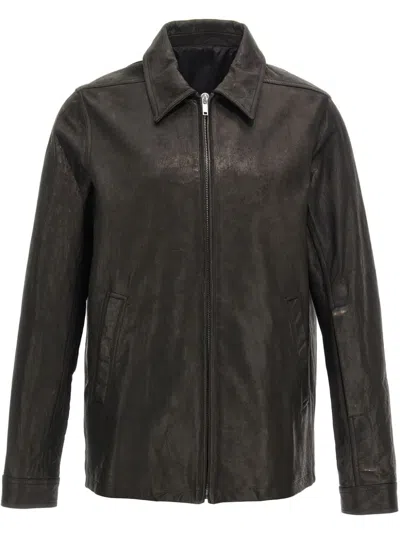 Rick Owens Long-sleeved Leather Jacket In Black