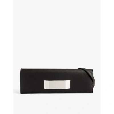 Rick Owens Womens Black Brand-engraved Plaque Leather Clutch Bag