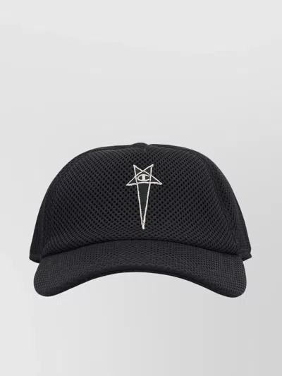 Rick Owens Branded Baseball Cap Mesh Design In Black