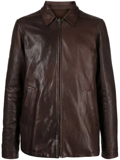 Rick Owens Brad Leather Jacket In Brown