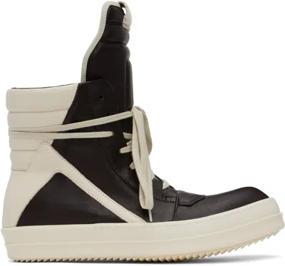 RICK OWENS BROWN & OFF-WHITE HOLLYWOOD GEOBASKET SNEAKERS