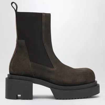 Rick Owens Brown Bogun Beatle Boots In Suede In Black