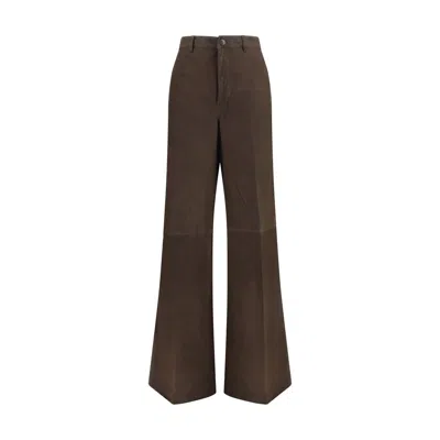 Rick Owens Brown Calf Leather Bos Taurus Casual Pants