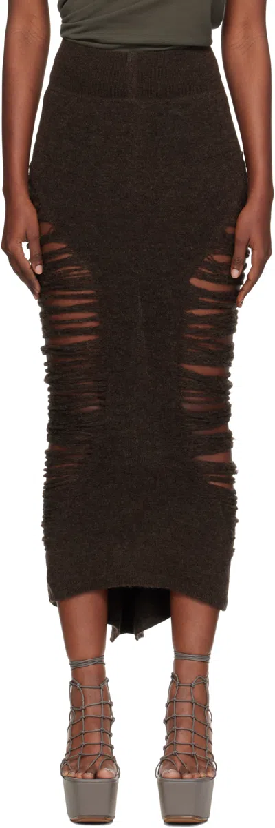 Rick Owens Brown Concordians Calf Dauphine Midi Skirt