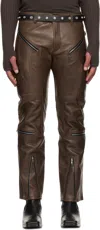 Rick Owens Brown Concordians Headon Leather Pants In Brown