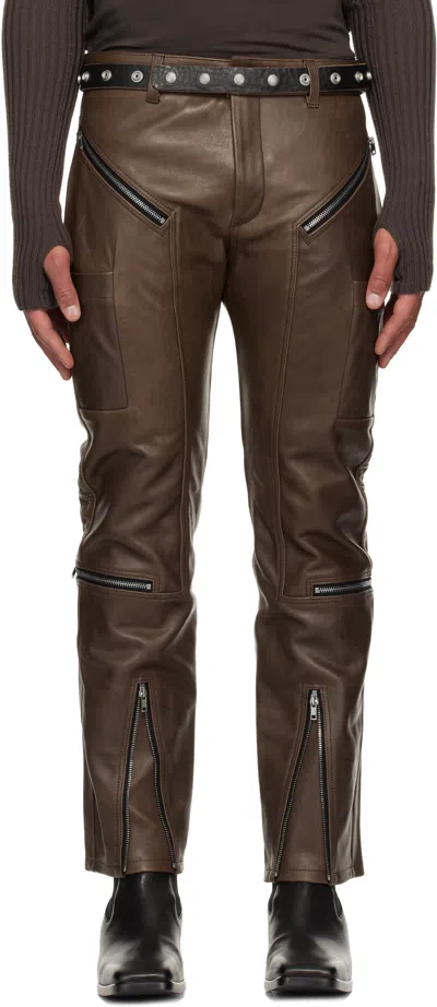 Rick Owens Brown Concordians Headon Leather Pants