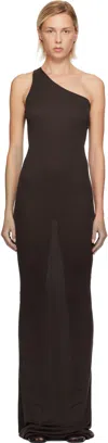 Rick Owens Brown Concordians One Shoulder Maxi Dress In Animal Print