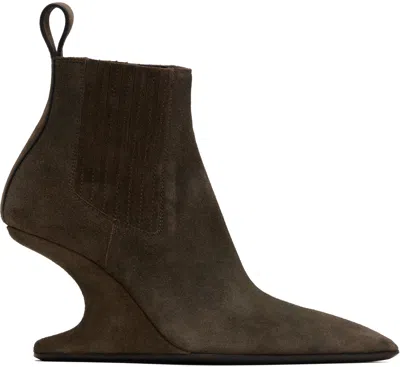 RICK OWENS BROWN CONCORDIANS RUNWAY ANKLE SHARP BOOTS