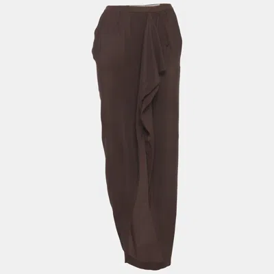 Pre-owned Rick Owens Brown Crepe Ruffled Midi Skirt M