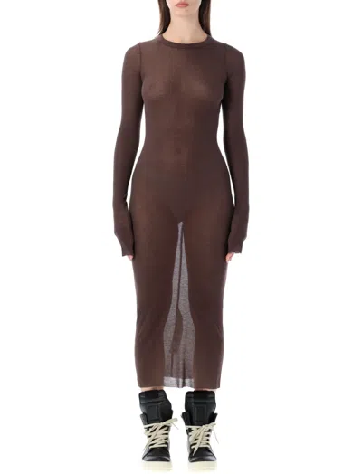 Rick Owens Brown Crew Neck Midi Dress