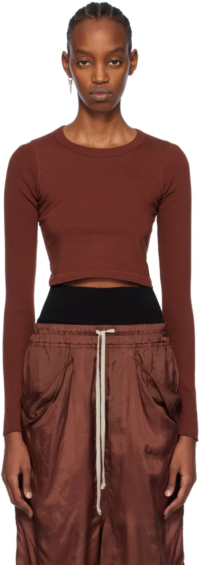Rick Owens Brown Cropped Long Sleeve T-shirt In 73 Henna