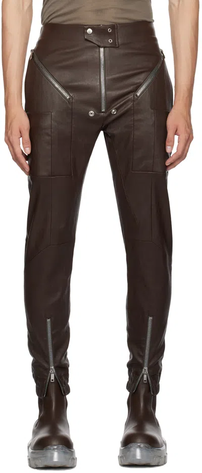 Rick Owens Brown Easy Strobe Leather Cargo Pants In 04 Brown