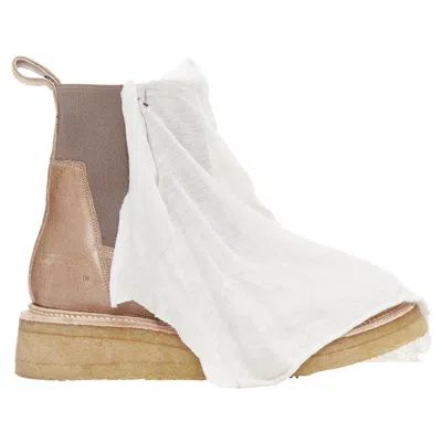 Pre-owned Rick Owens Brown Grey Fabric Drape Ankle Leather Boot Eu35 Eu36 In Gray