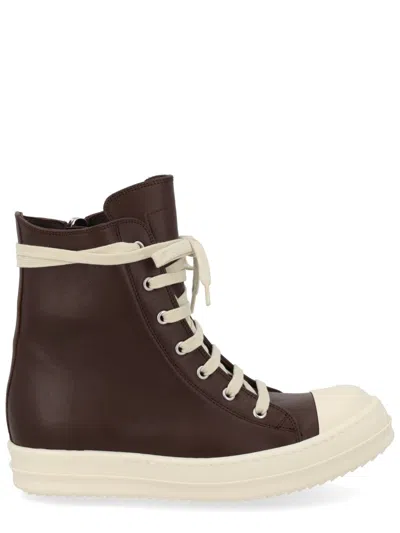 Rick Owens Brown High-top White Sole Sneakers In Black