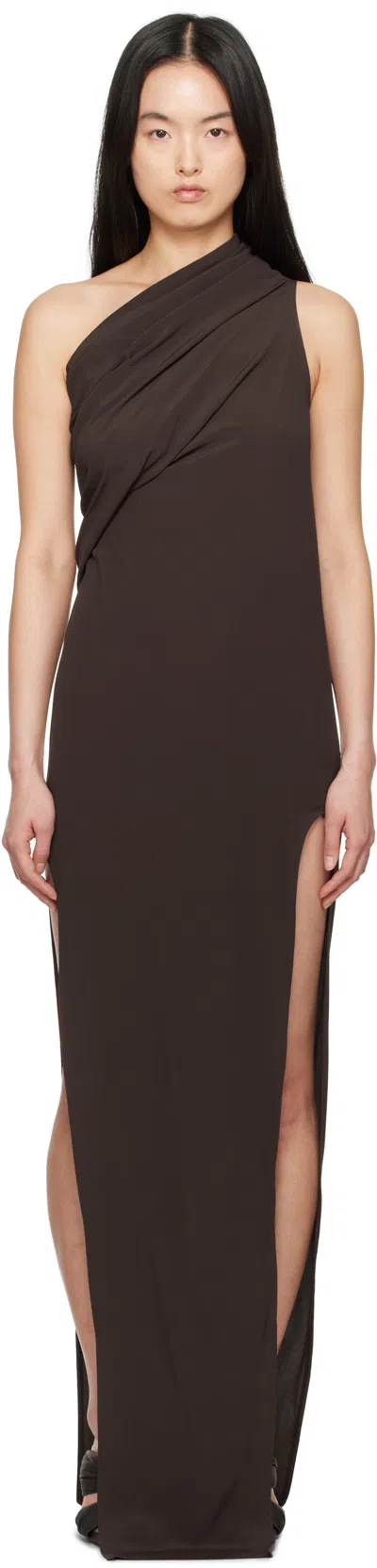 Rick Owens Brown Hollywood Athena Arrowhead Maxi Dress In 14 Mahogany