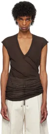 Rick Owens Brown Hollywood Deep V Sl T-shirt In 14 Mahogany