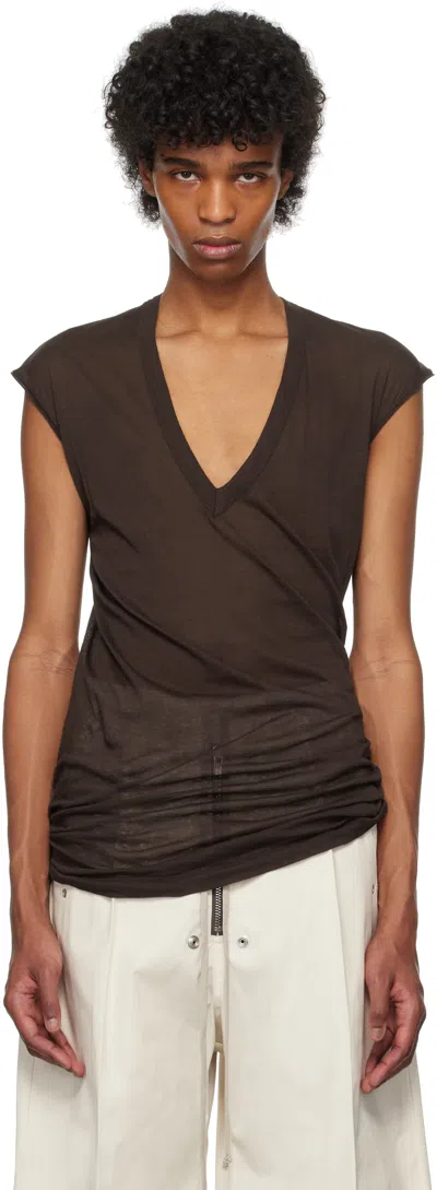 Rick Owens Brown Hollywood Deep V Sl T-shirt In 14 Mahogany