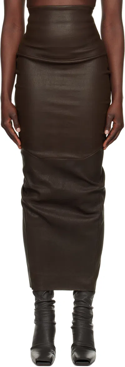 Rick Owens Brown Hollywood Dirt Pillar Leather Maxi Skirt In 14 Mahogany
