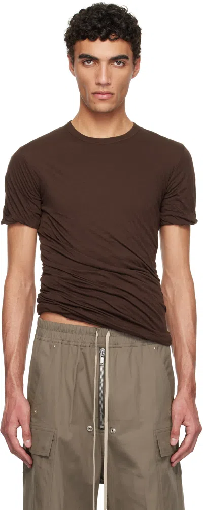 Rick Owens Brown Hollywood Double Ss T-shirt In 14 Mahogany