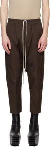 Rick Owens Brown Hollywood Drawstring Cropped Trousers In 14 Mahogany