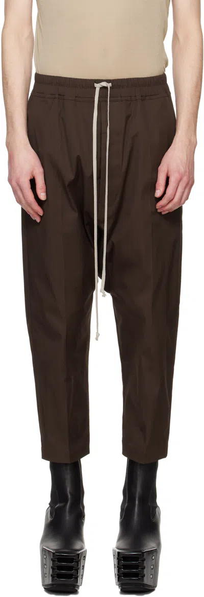 Rick Owens Brown Hollywood Drawstring Cropped Trousers In 14 Mahogany