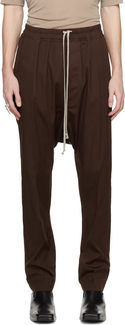 RICK OWENS BROWN HOLLYWOOD DRAWSTRING LONG TROUSERS