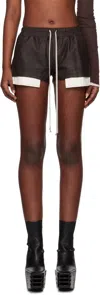 Rick Owens Brown Hollywood Fog Boxer Leather Shorts In 14 Mahogany