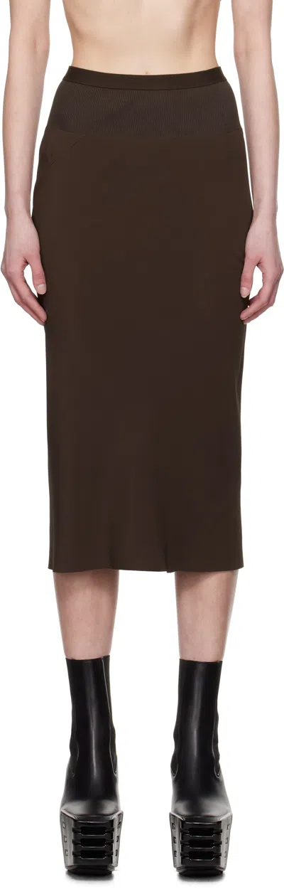 Rick Owens Brown Hollywood Knee Bias Midi Skirt In 14 Mahogany