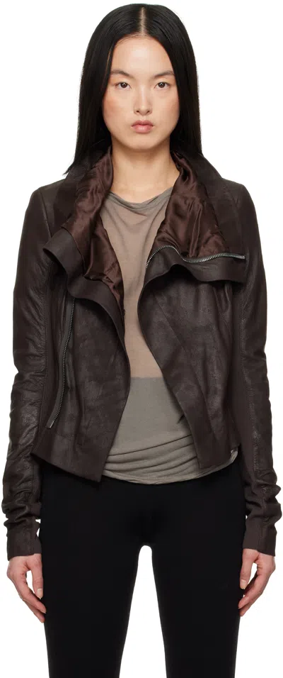 Rick Owens Brown Hollywood Naska Leather Biker Jacket In 14 Mahogany