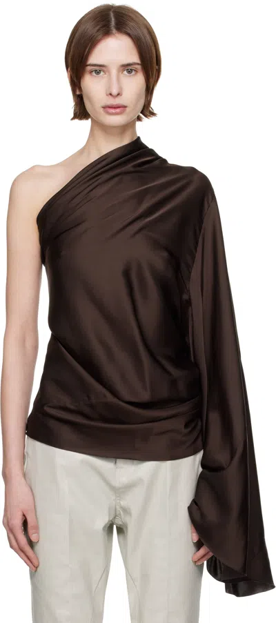 Rick Owens Brown Hollywood One Sleeve Top In 14 Mahogany