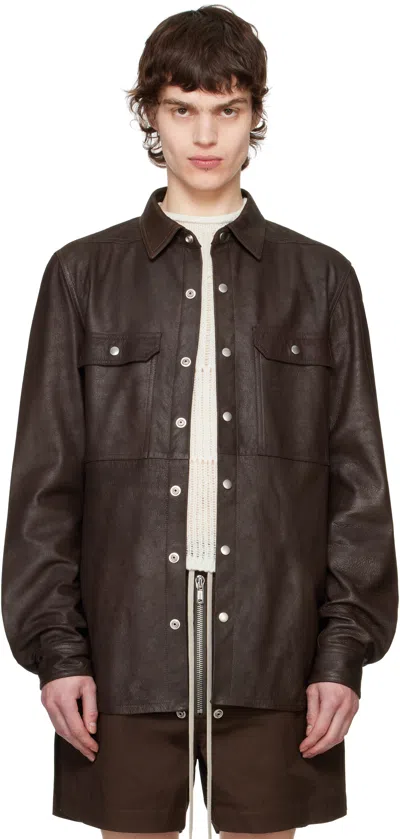 Rick Owens Brown Hollywood Outershirt Leather Jacket In 14 Mahogany