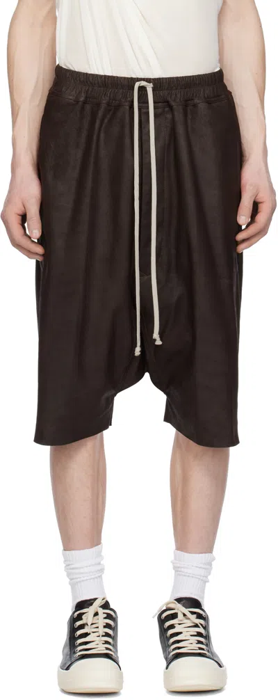 Rick Owens Brown Hollywood Rick's Pods Leather Shorts In 14 Mahogany