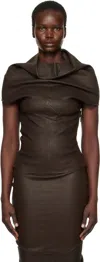 Rick Owens Brown Hollywood Shroud Leather T-shirt In 14 Mahogany