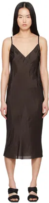 Rick Owens Brown Hollywood Slip Midi Dress In 14 Mahogany