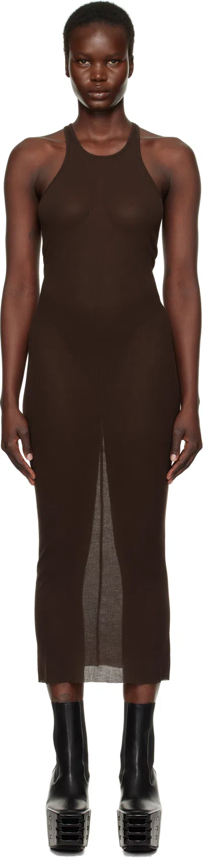 Rick Owens Brown Hollywood Tank Midi Dress In 14 Mahogany