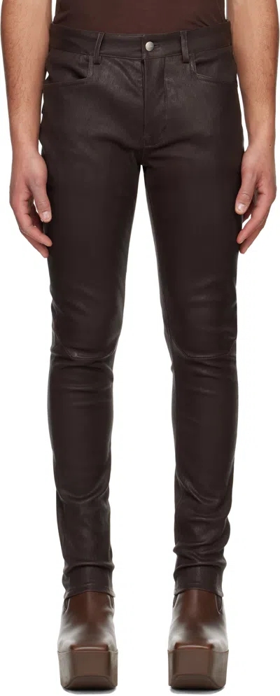 Rick Owens Brown Hollywood Tyrone Leather Pants In 14 Mahogany