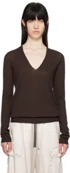 Rick Owens Brown Hollywood V Neck Pull Sweater In 14 Mahogany