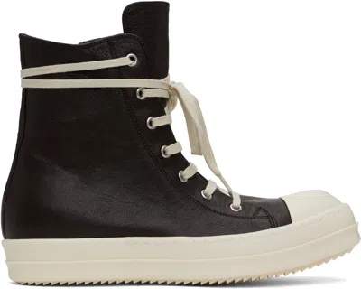 RICK OWENS BROWN HOLLYWOOD WAXY GOAT LEATHER SNEAKERS