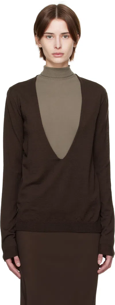 Rick Owens Brown Hollywood Xtreme V Neck Pull Sweater In 14 Mahogany