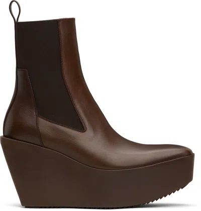 Rick Owens Brown Hollywoode Sliver Platform Beatles Chelsea Boots In 14 Mahogany