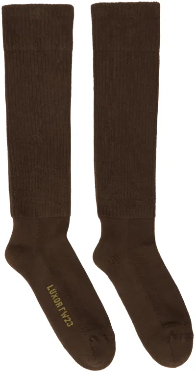 Rick Owens Brown Knee High Socks In 0432 Brown/amethyst