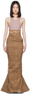 RICK OWENS BROWN LIDO DIRT PILLAR LONG DENIM MAXI SKIRT