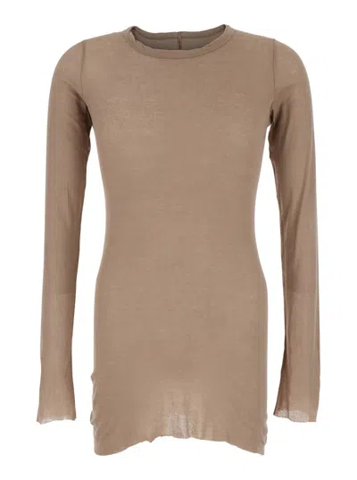 RICK OWENS BROWN LONG-SLEEVE T-SHIRT IN VISCOSE AND SILK BLEND MAN