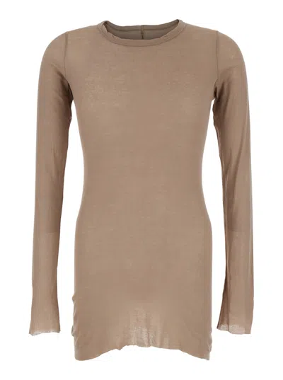 Rick Owens Brown Long-sleeve T-shirt In Viscose And Silk Blend Man