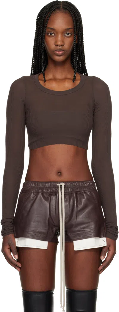 Rick Owens Brown Ls Crop T-shirt