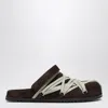 Rick Owens Brown Megalance Mule Granolas In Suede In Brown