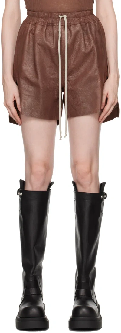 Rick Owens Brown Porterville Blister Leather Shorts In 93 Throat