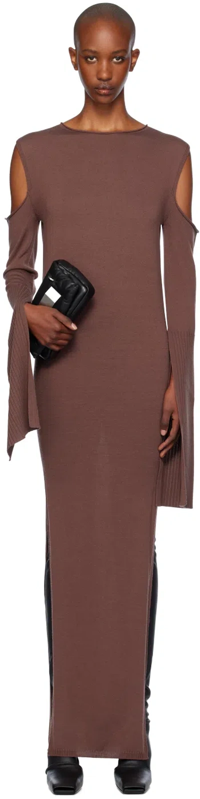 Rick Owens Brown Porterville Cape Sleeve Maxi Dress In 93 Throat