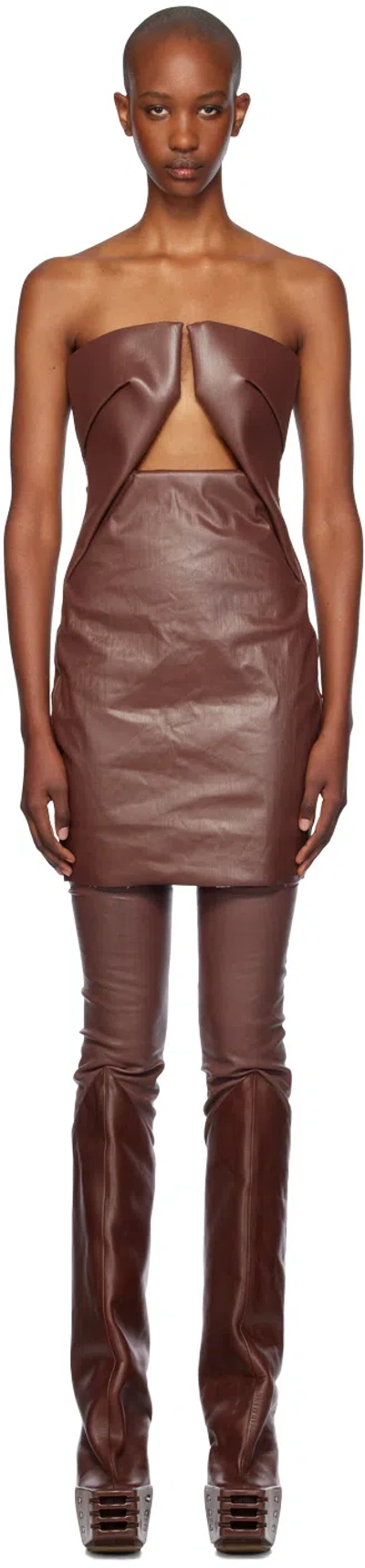 Rick Owens Brown Porterville Prong Minidress In 93 Throat