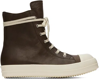 Rick Owens Nubuck High-top Sneakers Men In Copper/rust